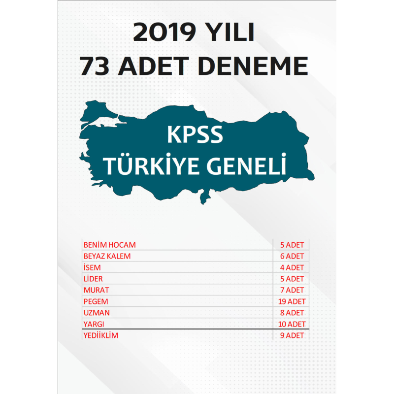 73 ADET TG DENEME 2019 YILI TG LİSTEMİZDEKİ TÜM YAYINLARI KAPSAR (TG127-TG135 ARASI)