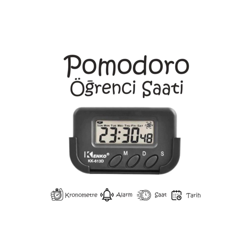 Kenko Pomodoro Öğrenci Saati - Kronometreli Ders Çalışma Saati - Dijital Masa Saati Kenko KK-613D
