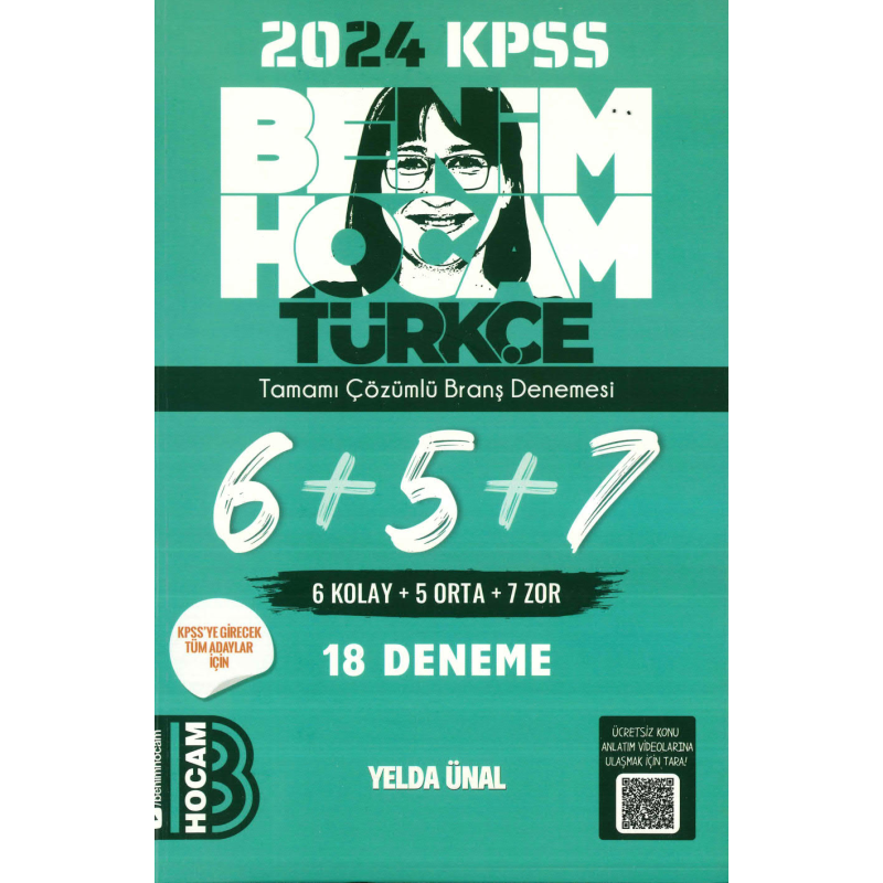 KPSS Türkçe Tamamı Çözümlü 6+5+7 Deneme Benim Hocam Yayınları