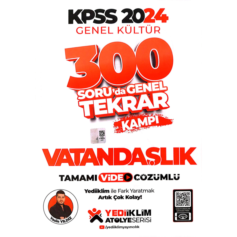 2024 KPSS Genel Kültür Vatandaşlık 300 Soruda Tamamı Video Çözümlü Genel Tekrar Kampı Yediiklim Yayınları
