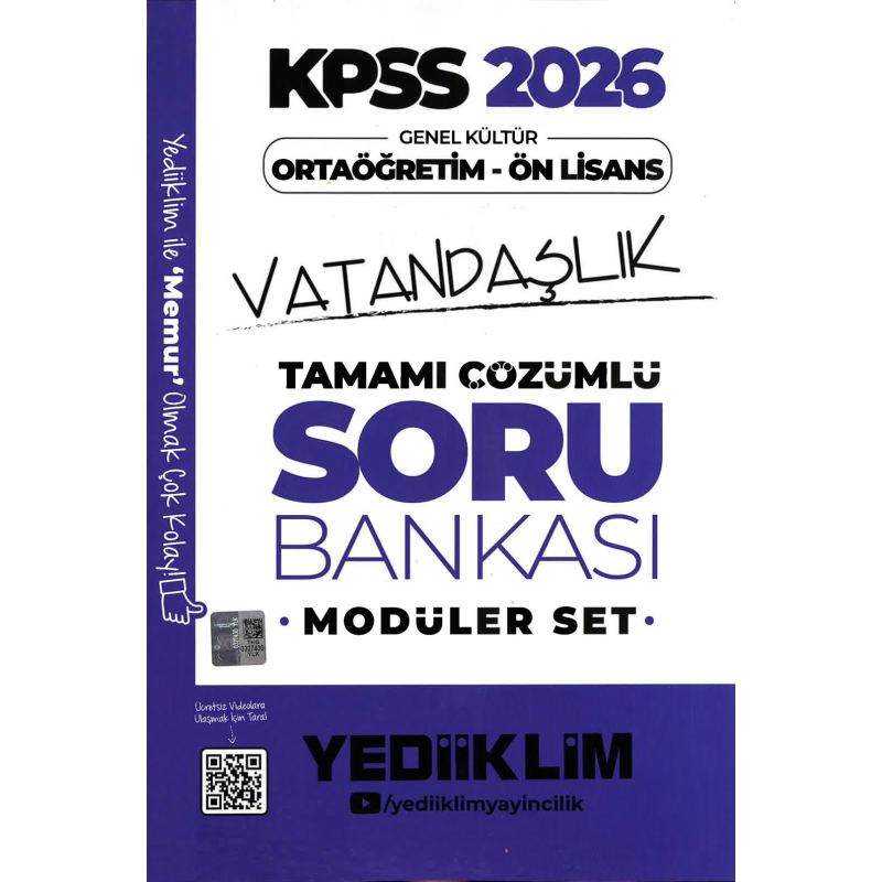 2026 KPSS Lise Ortaöğretim Ön Lisans Soru Bankası Çözümlü Modüler VATANDAŞLIK Yediiklim Yayınları