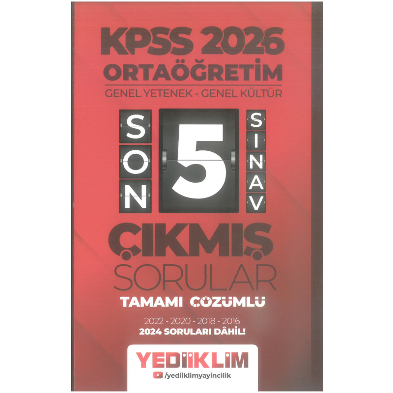 2026 Ortaöğretim Genel Yetenek - Genel Kültür Tamamı Çözümlü Son 5 Sınav Çıkmış Sorular 2024 Soruları Dahil Yediiklim Yayınları