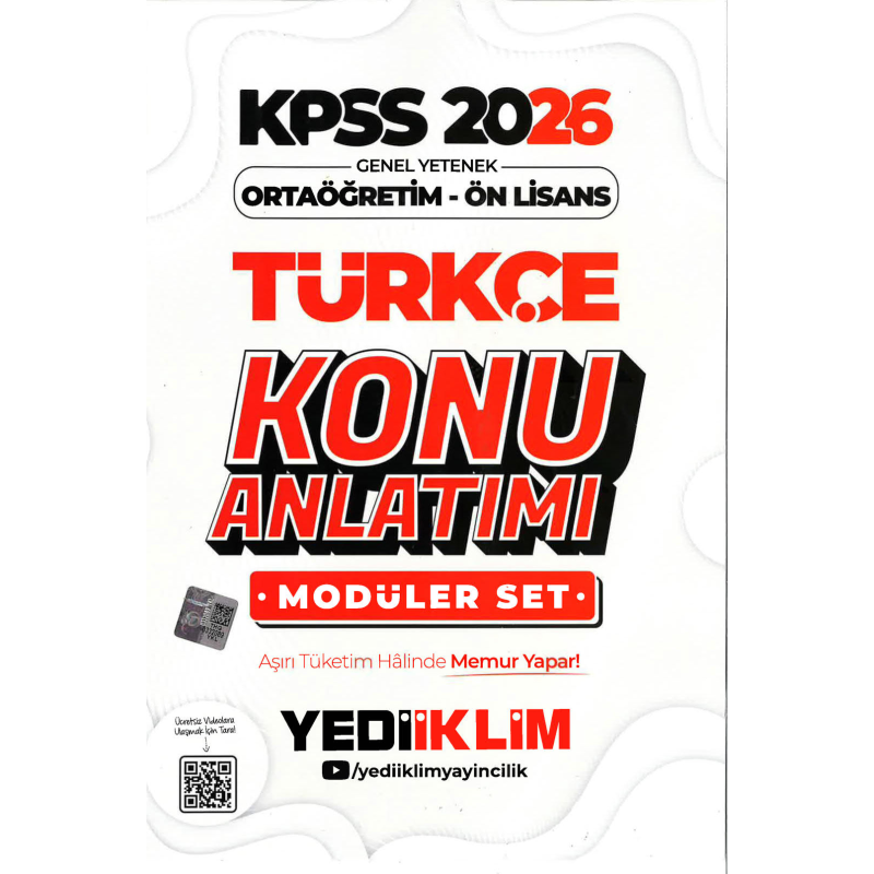 2026 KPSS Lise Ortaöğretim Ön Lisans Konu Anlatımlı Modüler TÜRKÇE Yediiklim Yayınları