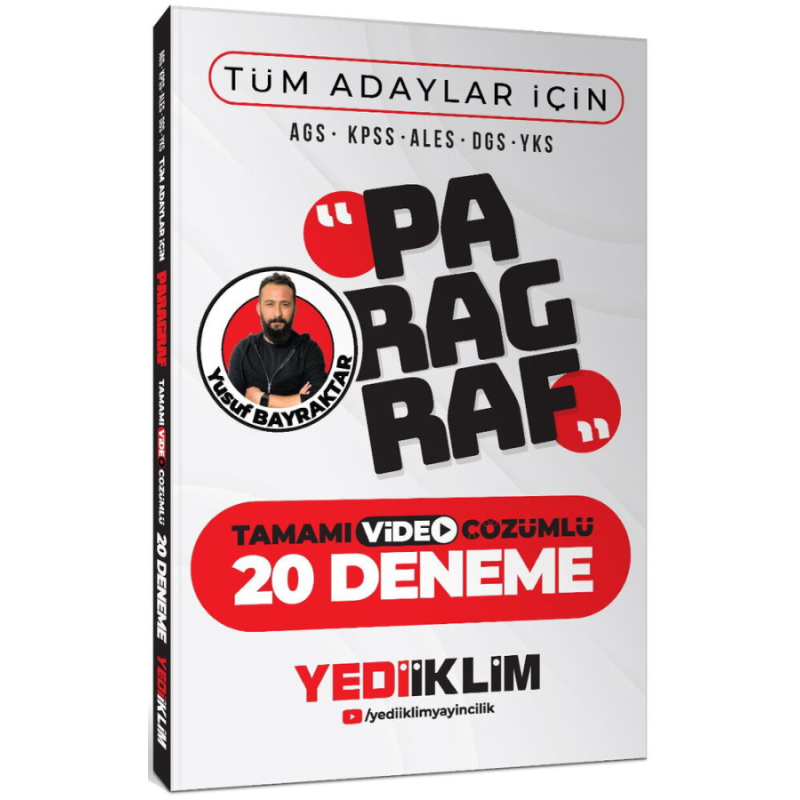 Tüm Adaylar İçin Paragraf Tamamı Video Çözümlü 20 Deneme Yediiklim Yayınları