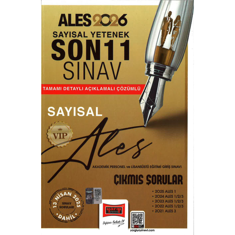 2026 ALES VIP Sayısal Yetenek Son 11 Sınav Çıkmış Sorular (13 Nisan 2025 Sınavı Dahil) Yargı Yayınları SAYISAL BÖLÜM