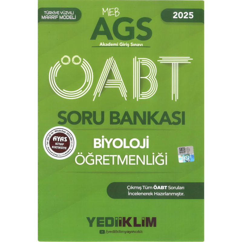 2025 MEB AGS ÖABT Biyoloji Öğretmenliği Soru Bankası Yediiklim Yayınları