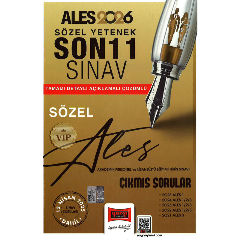 2026 ALES VIP Sayısal Yetenek Son 11 Sınav Çıkmış Sorular (13 Nisan 2025 Sınavı Dahil) Yargı Yayınları SÖZEL BÖLÜM