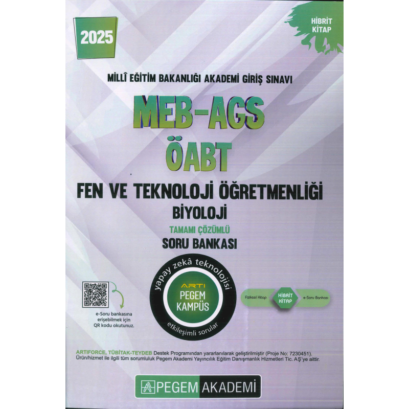 2025 MEB-AGS-ÖABT Fen ve Teknoloji Öğretmenliği Biyoloji Tamamı Çözümlü Soru Bankas Pegem Akademi Yayıncılık