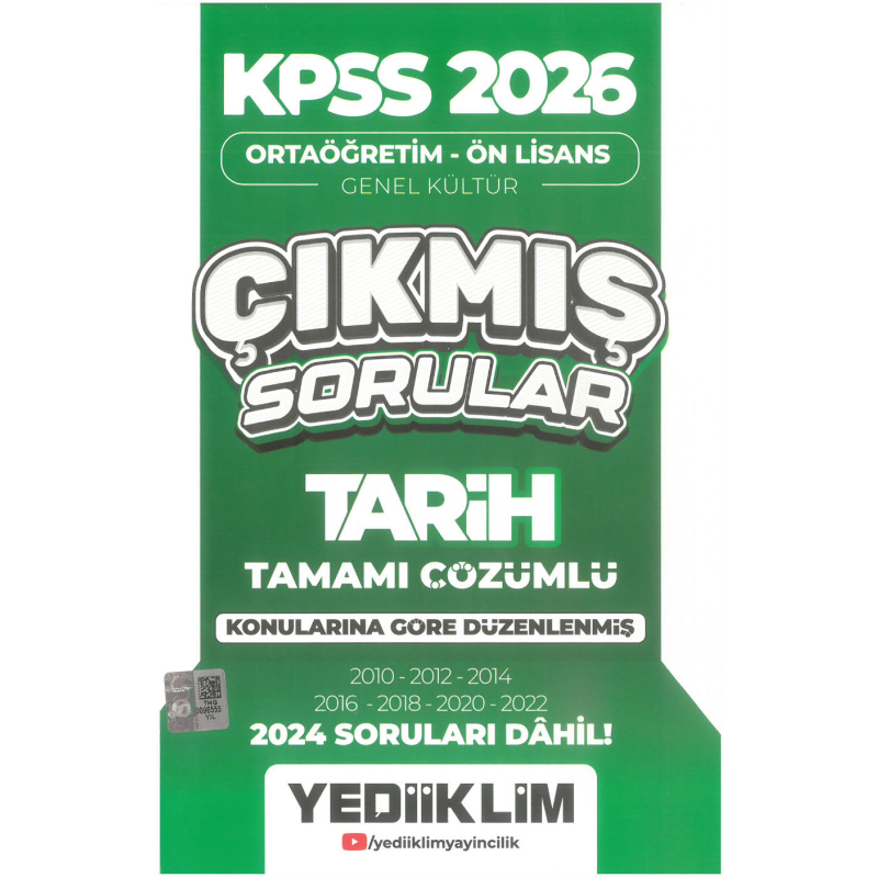 2026 KPSS Ortaöğretim-Önlisans Tarih Konularına Göre Çıkmış Sorular(2024 soruları dahil) Yediiklim Yayınları