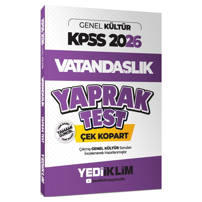 2026 KPSS Genel Yetenek Vatandaşlık Çek Kopart Yaprak Test Yediiklim Yayınları