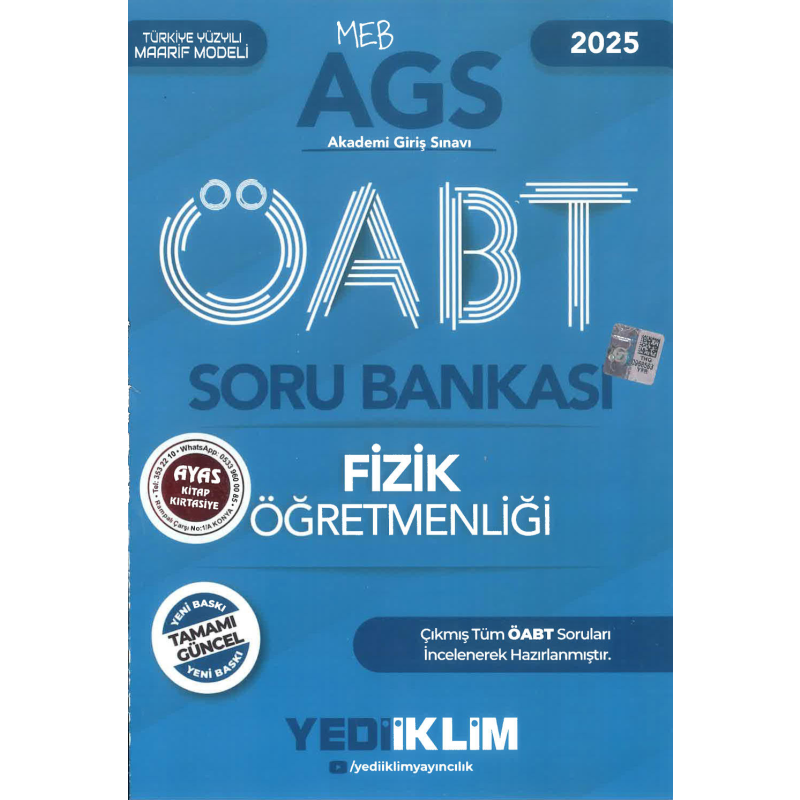2025 MEB AGS ÖABT Fizik Öğretmenliği Soru Bankası Yediiklim Yayınları
