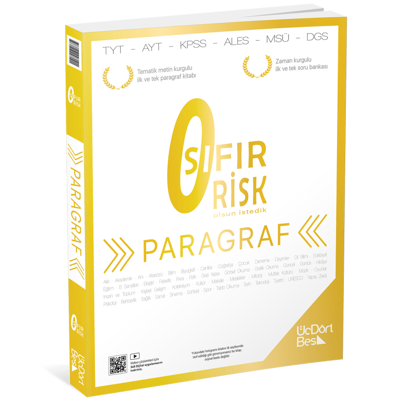 2025 TYT Paragraf Sıfır Risk Soru Bankası Video Çözümlü Üç Dört Beş Yayınları