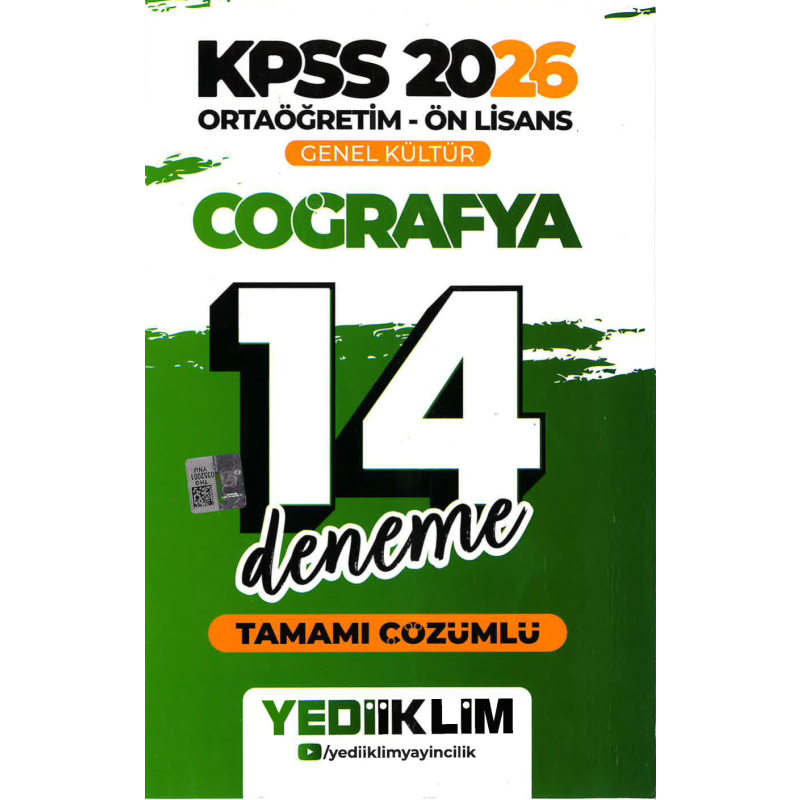 2026 KPSS Ortaöğretim Ön Lisans Genel Kültür Coğrafya Tamamı Çözümlü 14 Deneme Yediiklim Yayınları