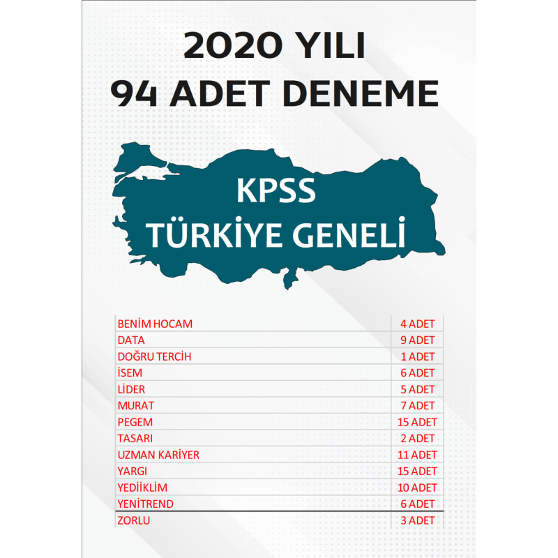 94 ADET TG DENEME 2020 YILI TG LİSTEMİZDEKİ TÜM YAYINLARI KAPSAR (TG136-TG148 ARASI)