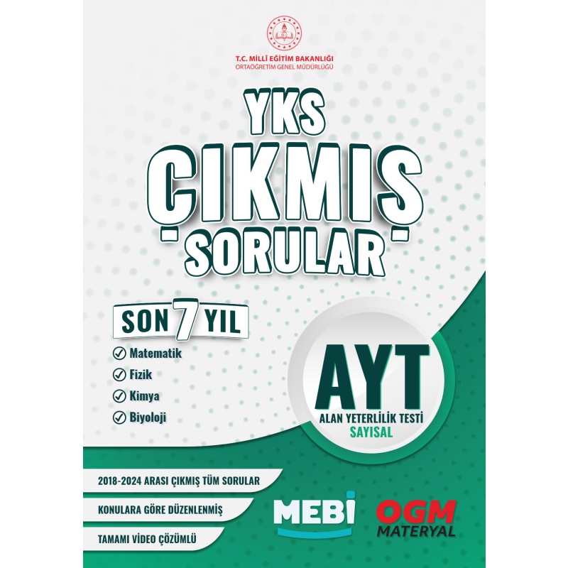 AYT Sayısal (Mat-Fizik-Kimya-Biyoloji) Çıkmış Sorular 2018-2024 Mebi