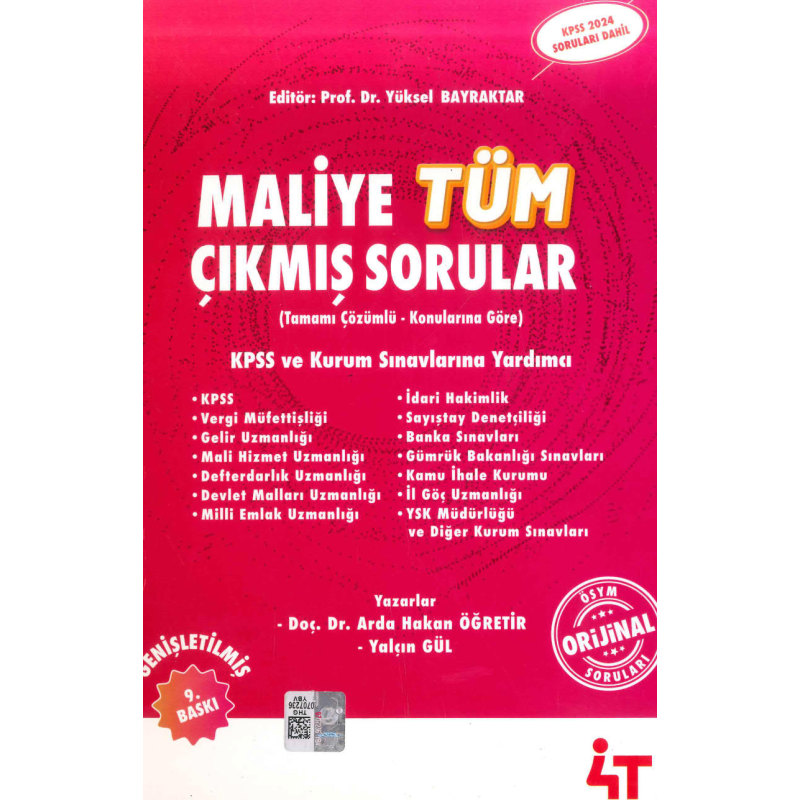 Maliye Tamamı Çözümlü Çıkmış Sorular 4T Yayınları (2024 KPSS Soruları Dahil)