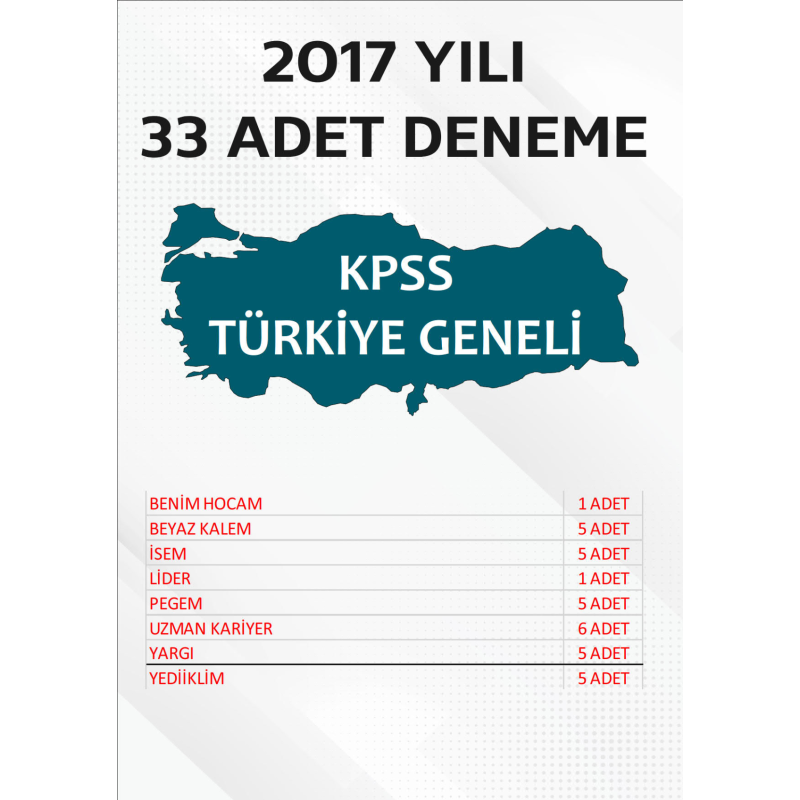 33 ADET TG DENEME 2017 YILI TG LİSTEMİZDEKİ TÜM YAYINLARI KAPSAR (TG109-TG116 ARASI)