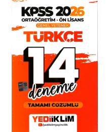 2026 KPSS Ortaöğretim Ön Lisans Genel Yetenek Türkçe Tamamı Çözümlü 14 Deneme Yediiklim Yayınları