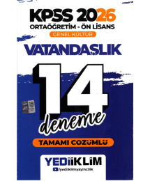 2026 KPSS Ortaöğretim Ön Lisans Genel Kültür Vatandaşlık Tamamı Çözümlü 14 Deneme Yediiklim Yayınları